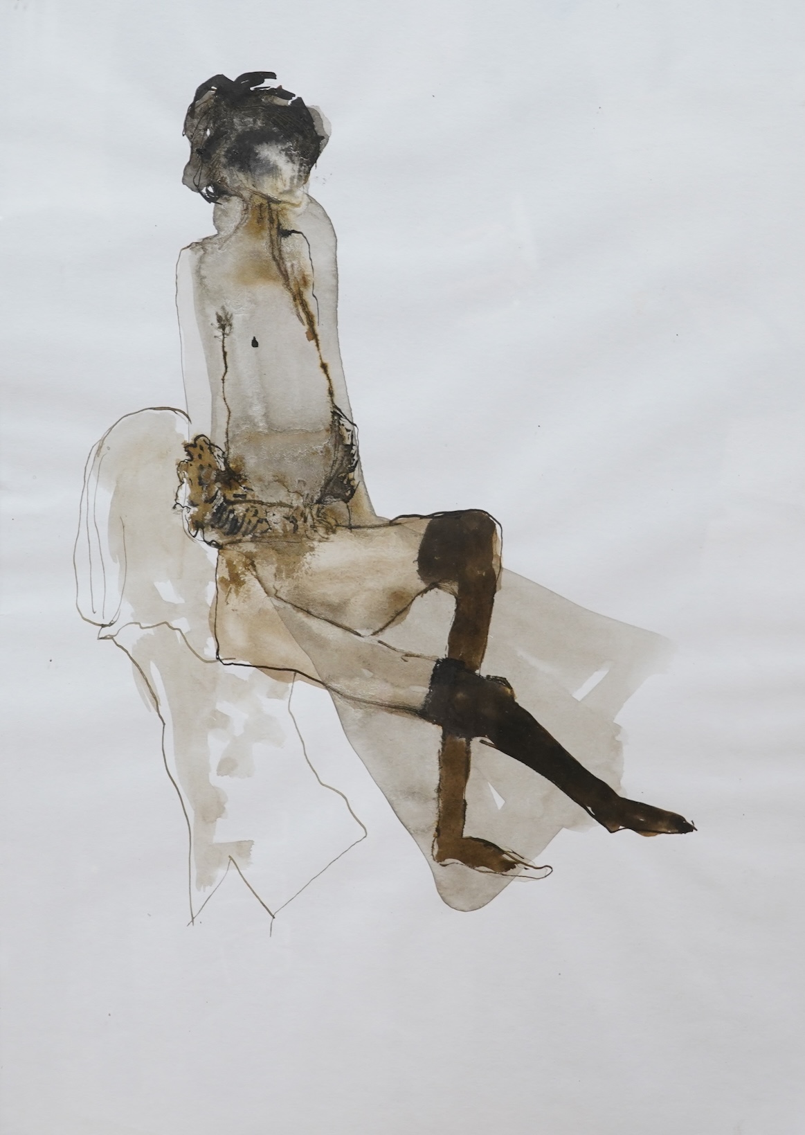 Brenda May (Modern British), a collection of six works to include a collage, ‘Slumbering Earth’, signed, two nude watercolour studies and a collagraph print ‘Autumn’, signed in pencil, two framed